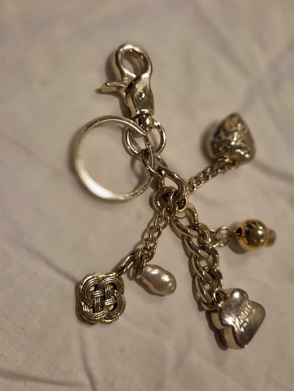 Kathy Van Zeeland Gold Tone Charm Keychain with Pearl Accent